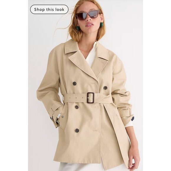 $298 Short Trench Coat Vintage Khaki Size M BJ979